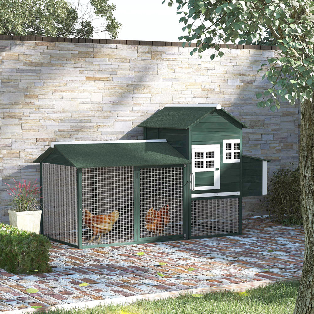 84" Wooden Chicken Coop with Nest Box and Run, Green