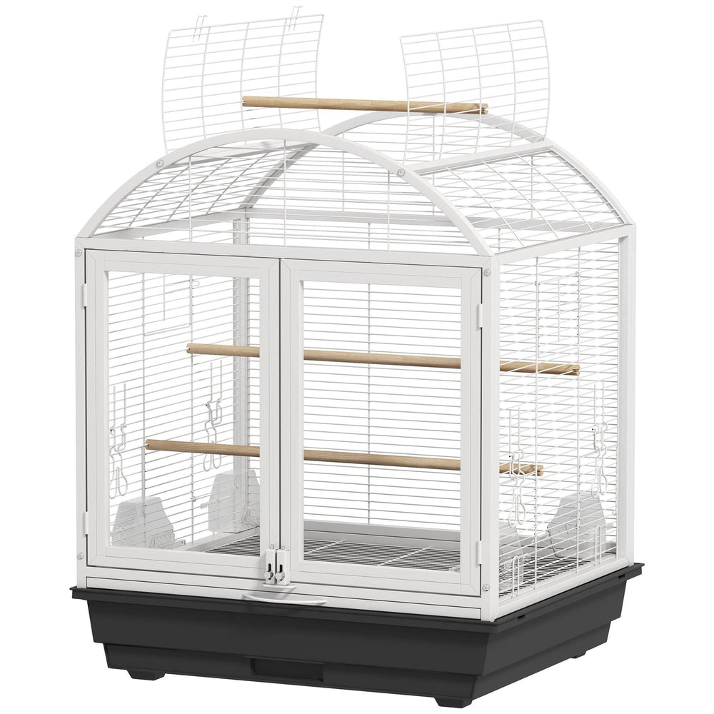 Cage à oiseaux de 76 cm avec plateau amovible et support à roulettes, gris foncé