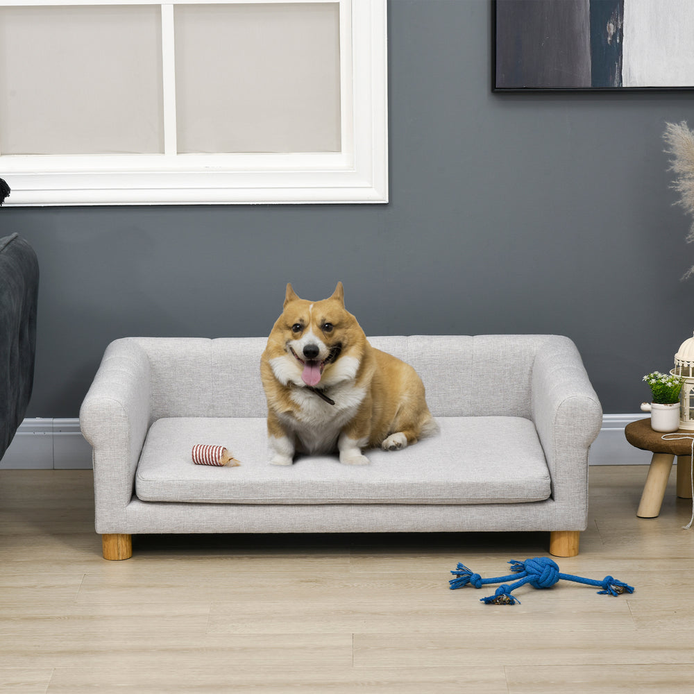 Canapé moderne pour animaux de compagnie de taille moyenne et grande, avec coussin d'assise amovible, gris clair