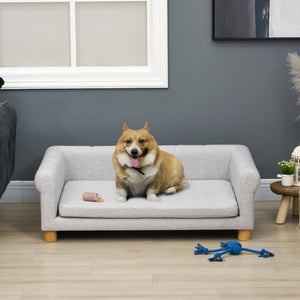 Canapé moderne pour animaux de compagnie de taille moyenne et grande, avec coussin d'assise amovible, gris clair