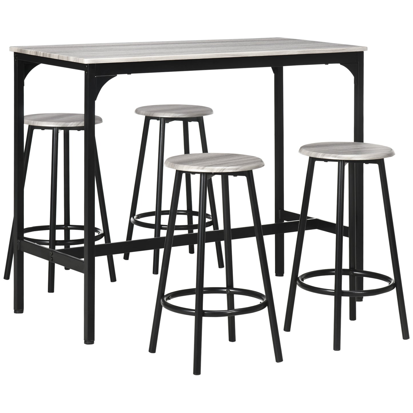 HOMCOM 5 Piece Counter Height Bar Table and Chair Set, Dining Table and Chairs for 4, Pub Table and Chairs