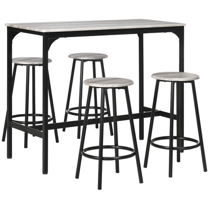 HOMCOM 5 Piece Counter Height Bar Table and Chair Set, Dining Table and Chairs for 4, Pub Table and Chairs