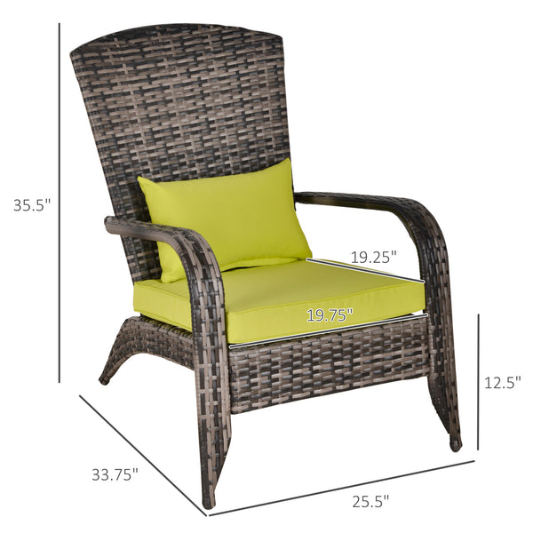 Fauteuil Adirondack en résine tressée avec coussins moelleux, vert