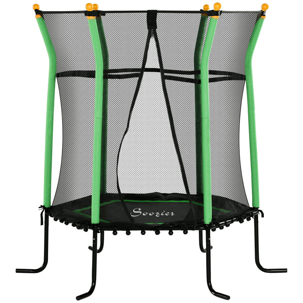 Trampoline 64" pour enfants, intérieur/extérieur, avec filet de protection, poteau élastique épais et rembourré, pour les 3 à 10 ans, vert