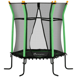 Trampoline 64" pour enfants, intérieur/extérieur, avec filet de protection, poteau élastique épais et rembourré, pour les 3 à 10 ans, vert