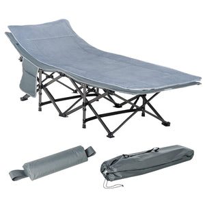 Lit de camp pliant avec matelas et oreiller, gris foncé