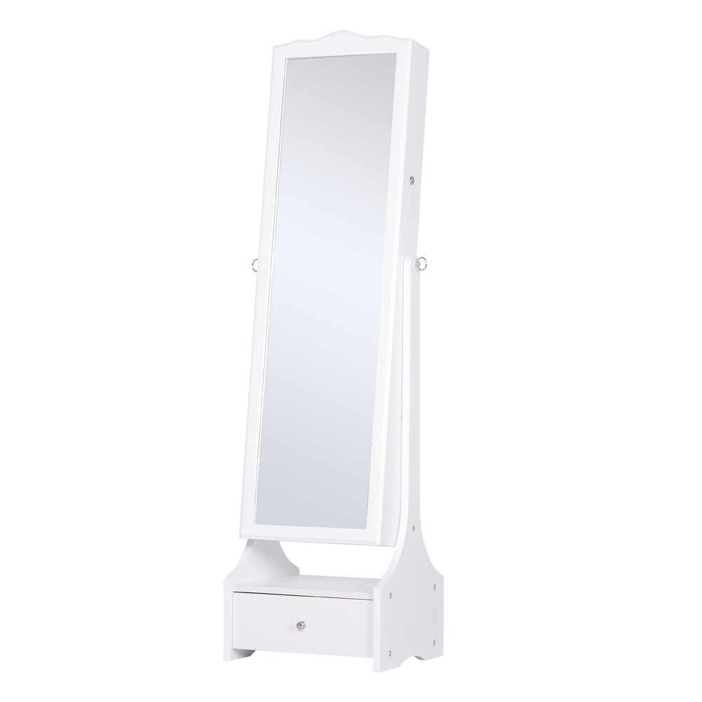 Armoire à bijoux sur pied avec éclairage LED, miroir pleine longueur, angle réglable, blanc