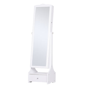 Armoire à bijoux sur pied avec éclairage LED, miroir pleine longueur, angle réglable, blanc