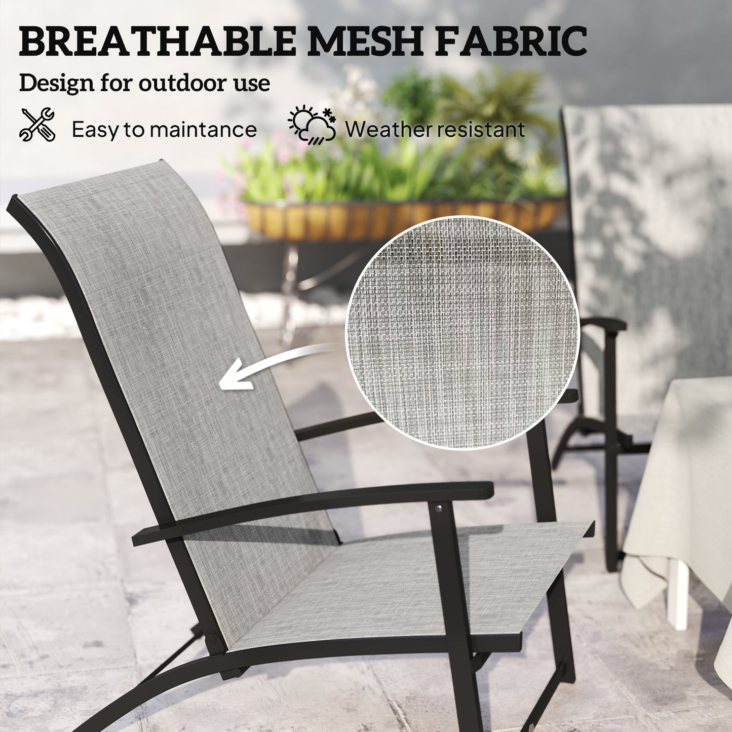 Outsunny Set of 2 Folding Garden Chairs, Outdoor Folding Chairs with Armrests, High Back for Balcony, Grey
