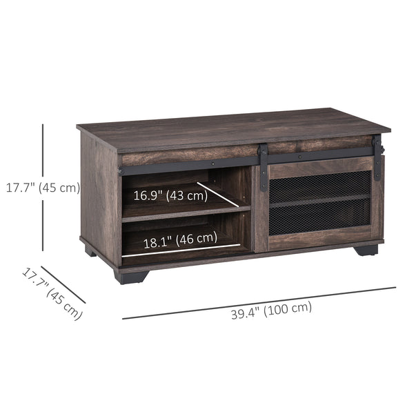 Table basse de style campagnard avec porte coulissante en maille, marron foncé