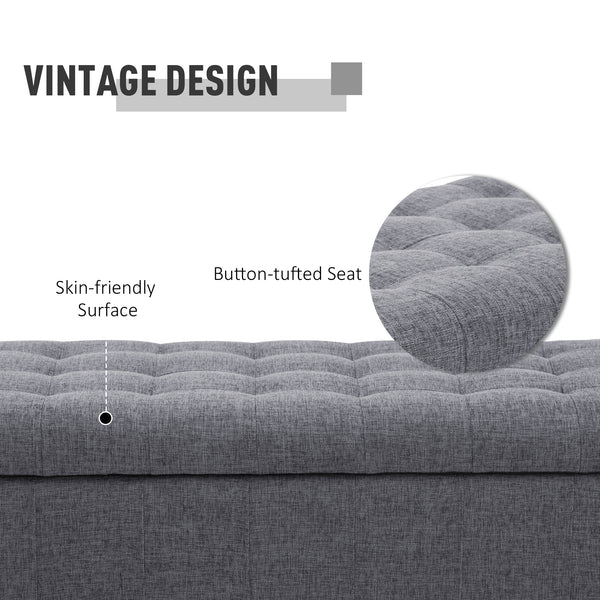 Pouf de rangement en tissu lin avec fermeture douce, gris