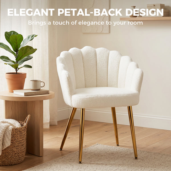 Fauteuil d'appoint, dossier à pétales, style moderne, pieds en métal, couleur crème