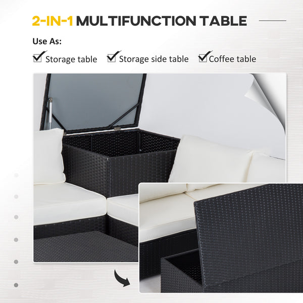 Ensemble de mobilier 6 pièces avec canapé d'angle en rotin, table de rangement et table basse, beige
