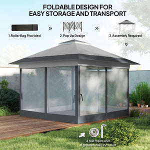 12' x 12' Folding Tent, Instant Shelter with Steel Frame, Dark Grey