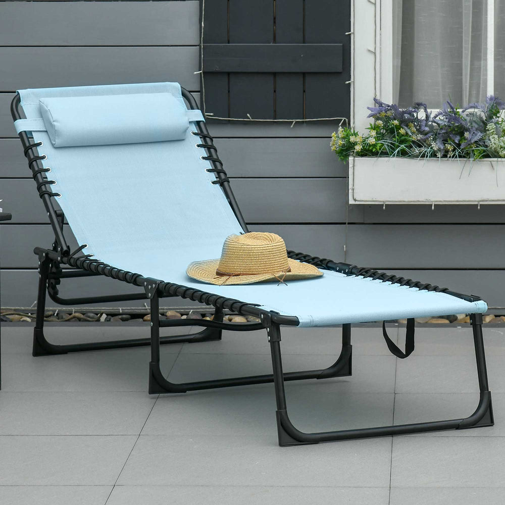 Chaise longue pliante d'extérieur réglable en 4 positions avec appui-tête, bleu clair
