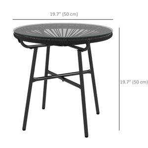 Rattan Side Table, Round Outdoor Table, with Round PE Rattan and Tempered Glass Table Top for Patio, Garden, Black