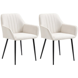 Set of 2 linen-upholstered dining chairs with metal legs, cream