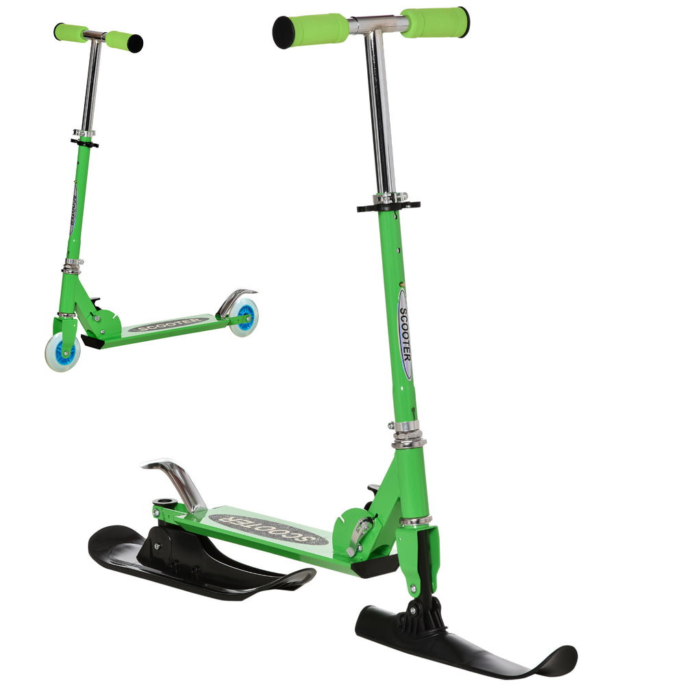 Trottinette convertible 2 en 1 à roulette et à neige, verte