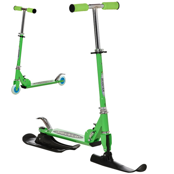 Trottinette convertible 2 en 1 à roulette et à neige, verte
