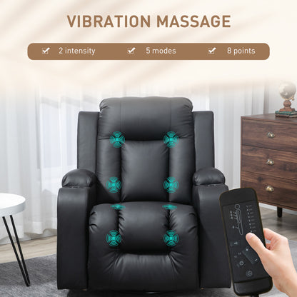 Fauteuil inclinable massant, pivotant à 360°, rembourré en cuir synthétique, noir