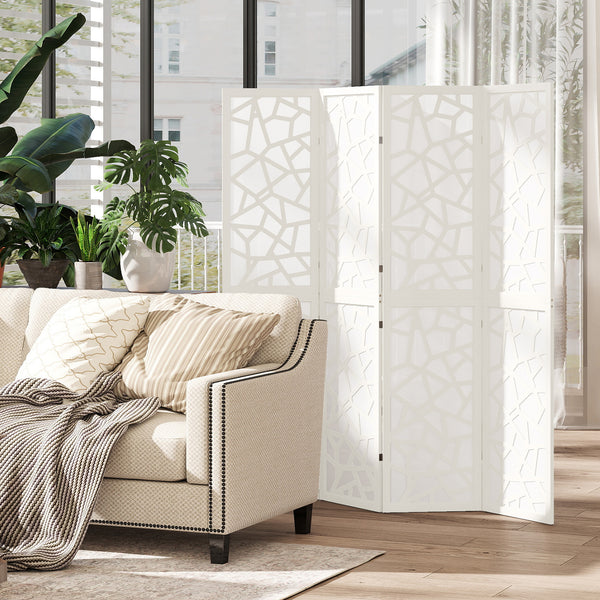 Paravent à 4 panneaux, 1,70 m, pliable et léger, motif géométrique, blanc