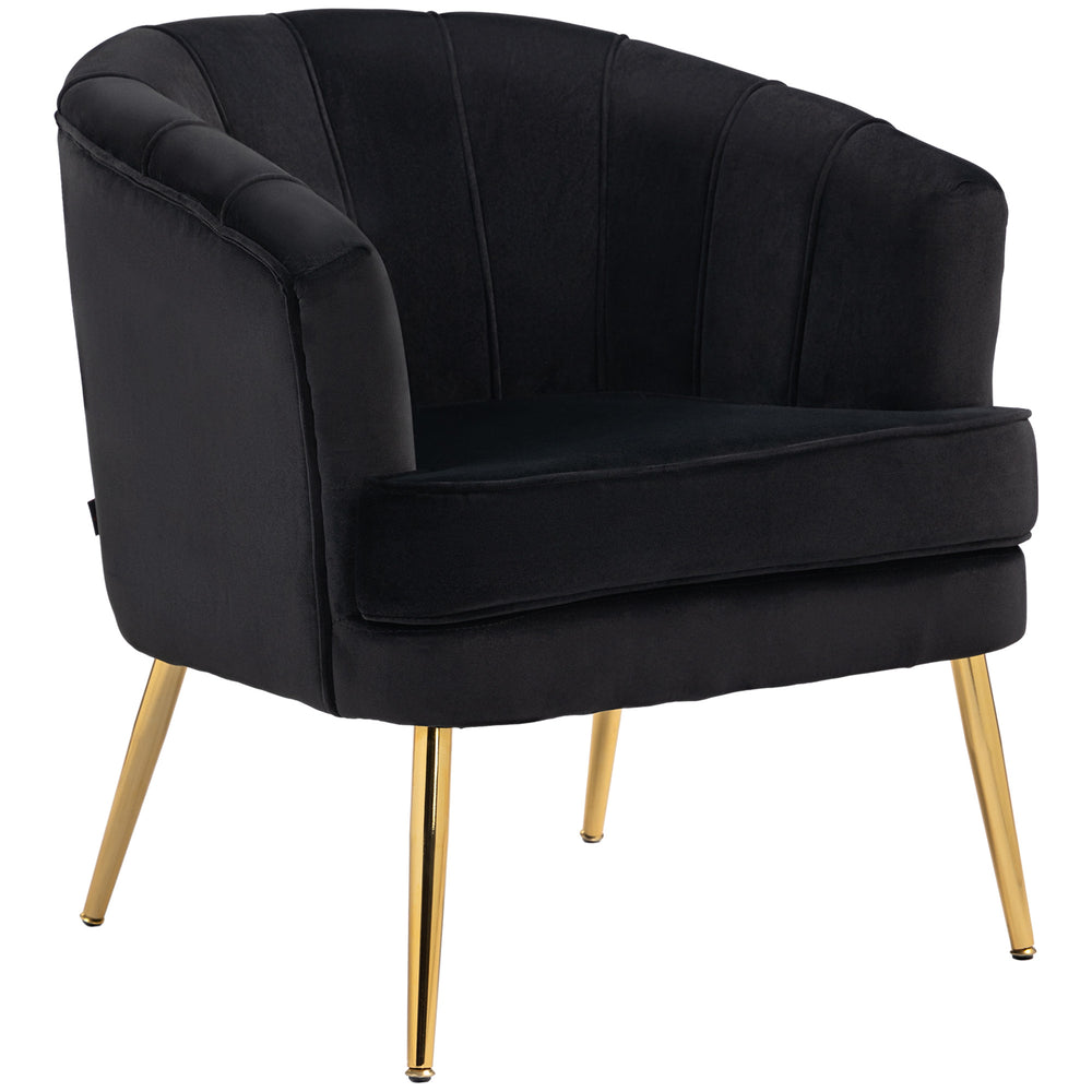 Fauteuil d'appoint moderne en tissu avec pieds en métal doré, noir