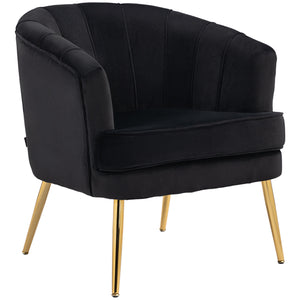 Fauteuil d'appoint moderne en tissu avec pieds en métal doré, noir