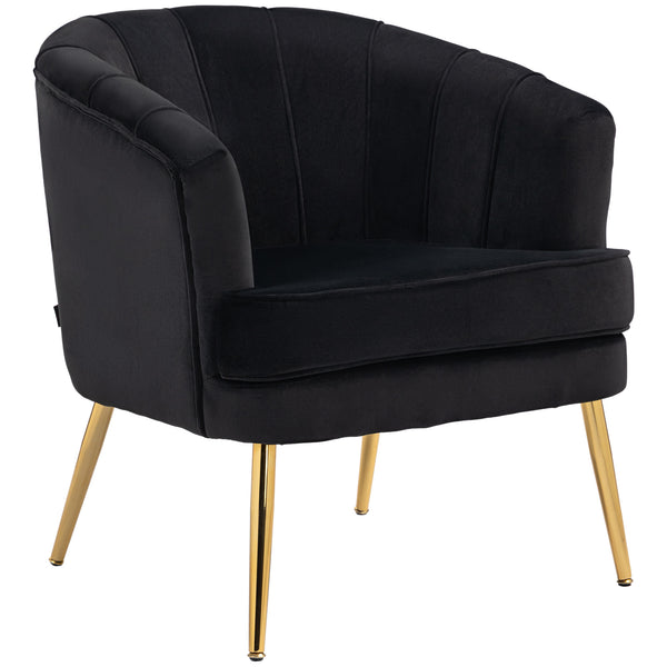 Fauteuil d'appoint moderne en tissu avec pieds en métal doré, noir