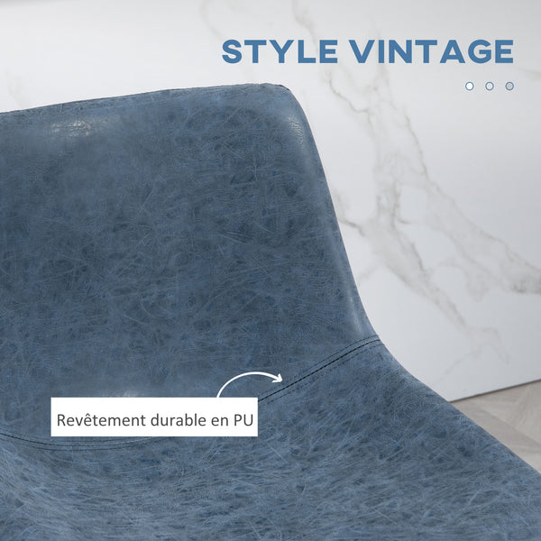 Set of 2 vintage-style faux leather bar stools, blue