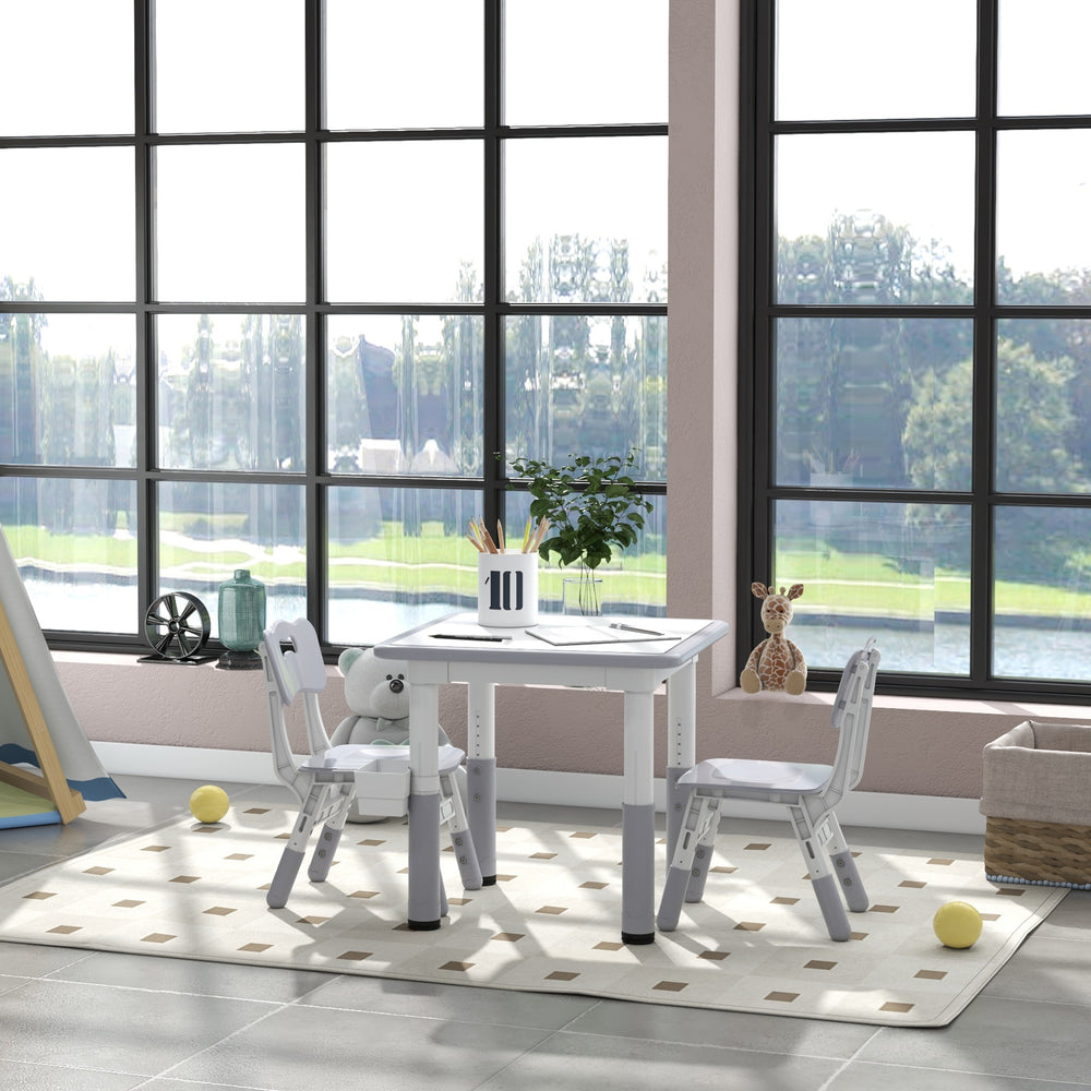Ensemble table et chaises 3 pièces, hauteur réglable, avec rangement, gris