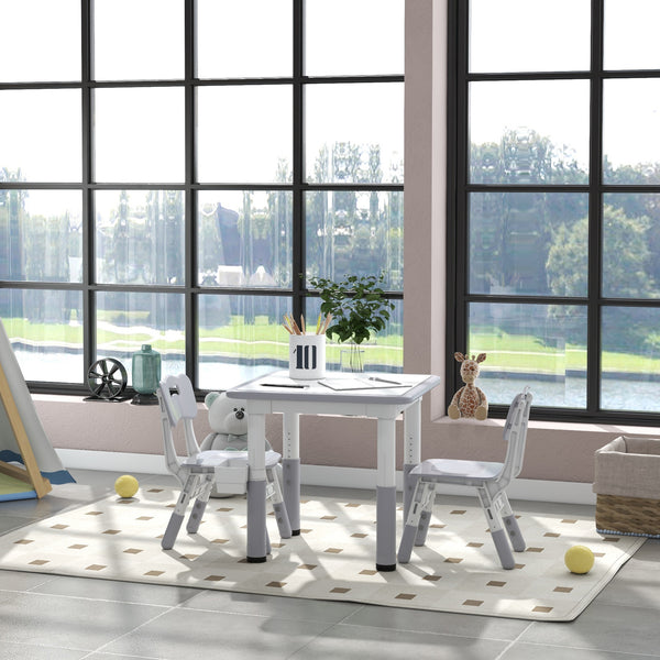 Ensemble table et chaises 3 pièces, hauteur réglable, avec rangement, gris