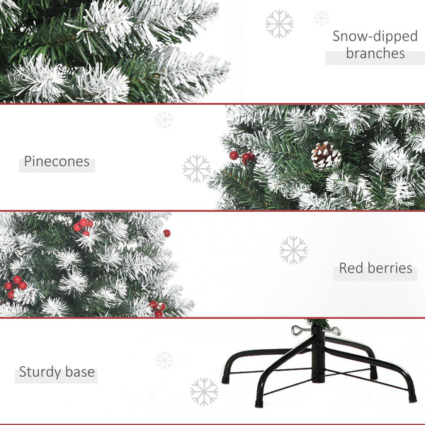 Sapin de Noël décoré de 6 pieds avec baies rouges et pommes de pin