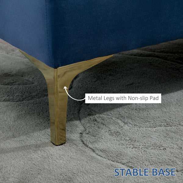 Banc de chevet rembourré avec capitonnage à boutons, bleu