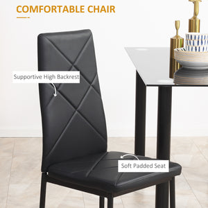 Ensemble table et chaises pour 4 personnes, table en verre, assise rembourrée et cadre en acier