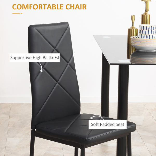 Ensemble table et chaises pour 4 personnes, table en verre, assise rembourrée et cadre en acier