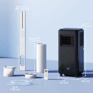 Climatiseur mobile de 10 000 BTU, 440 pi² (41 m²), déshumidificateur, ventilateur, mise en veille automatique, minuterie 24 h marche/arrêt, kit fenêtre, noir