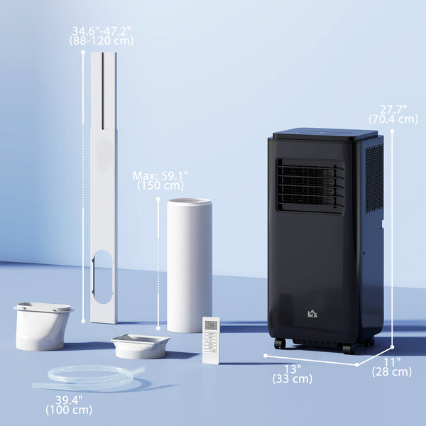 Climatiseur mobile de 10 000 BTU, 440 pi² (41 m²), déshumidificateur, ventilateur, mise en veille automatique, minuterie 24 h marche/arrêt, kit fenêtre, noir