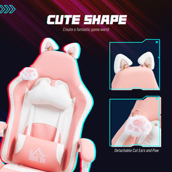 Fauteuil de jeu Cute Racing en similicuir avec repose-pieds, appui-tête et soutien lombaire, rose