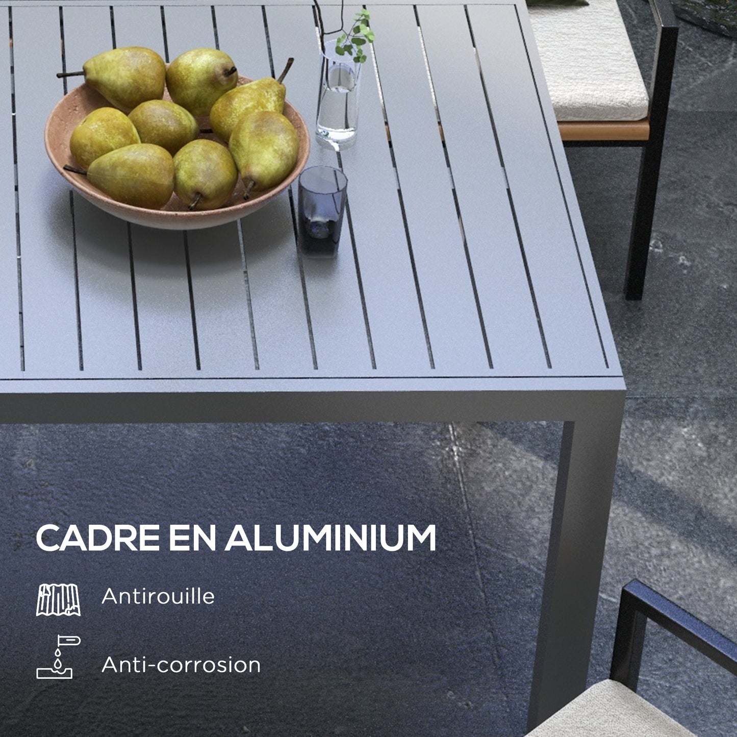 Outsunny Aluminum Outdoor Dining Table for 6-8 People, Extendable Patio Table for Garden, Lawn and Balcony, Charcoal Grey