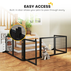 Barrière pour animaux de compagnie en bois autoportante, noire