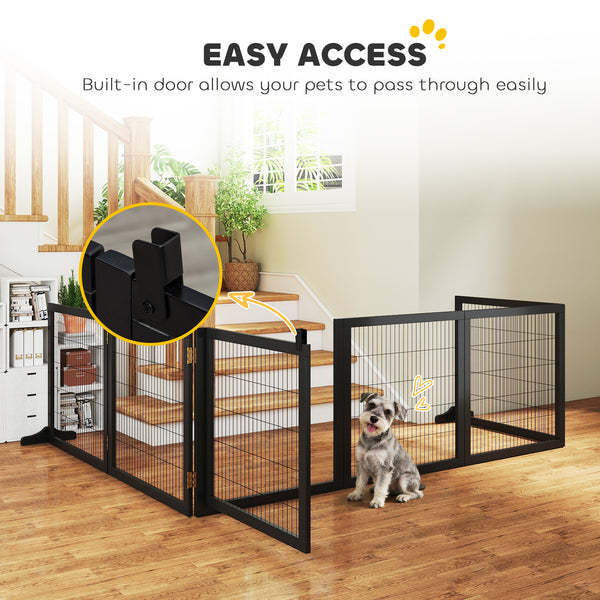 Barrière pour animaux de compagnie en bois autoportante, noire