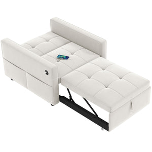 Fauteuils-lits avec port USB, dossier réglable en velours, blanc crème