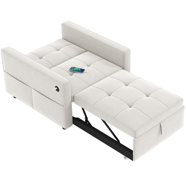 Fauteuils-lits avec port USB, dossier réglable en velours, blanc crème