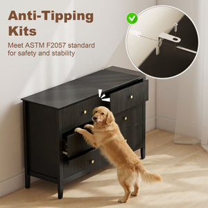 Modern double chest of drawers with 6 drawers for bedroom, living room, hallway, black