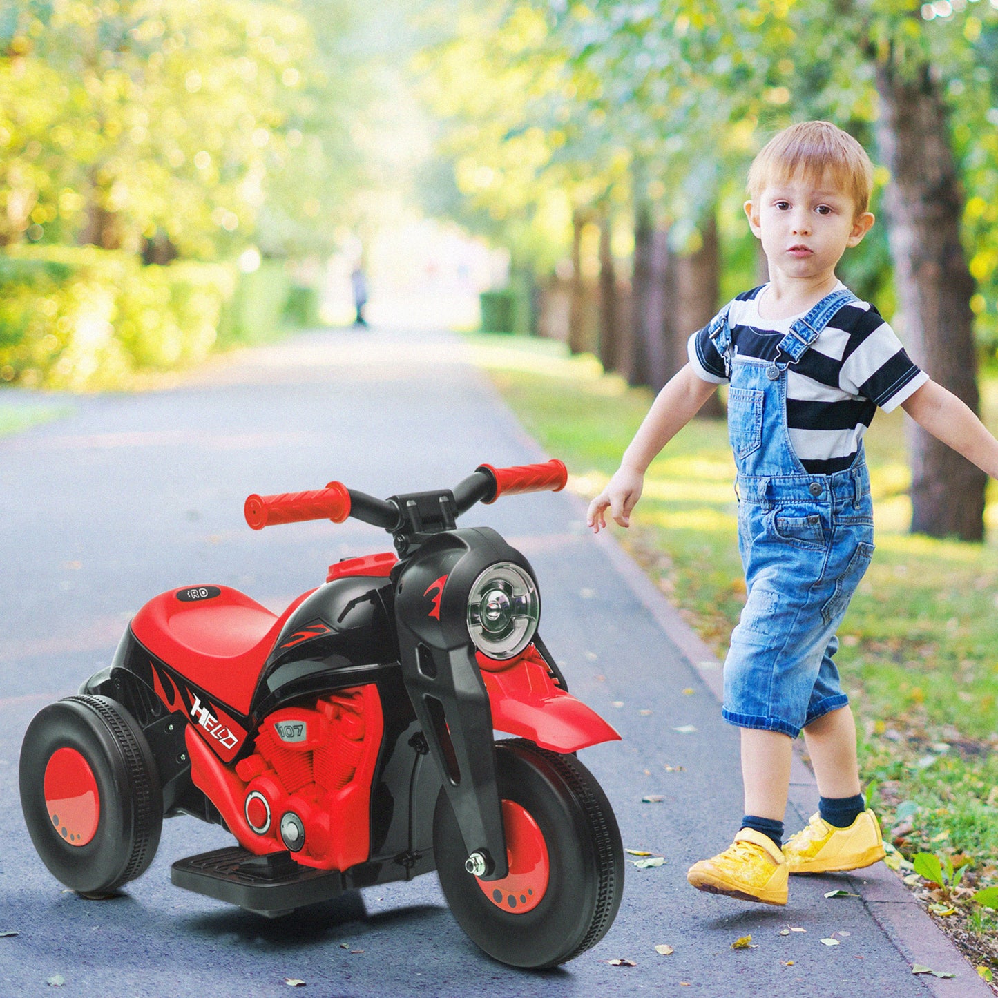 Moto électrique pour enfants, voiture à bulles 6 V avec phare LED, musique, pédale, pour 2 à 5 ans, noire et rouge