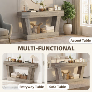 Vintage console table with open shelf for living room, light brown