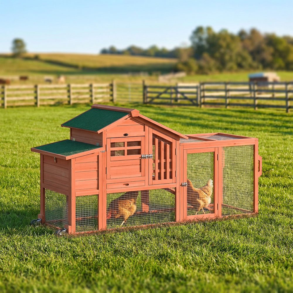 Poulailler mobile en bois avec enclos et plateau amovible pour 1 à 2 poules
