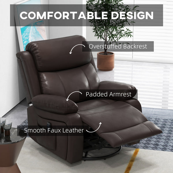 Fauteuil inclinable en similicuir avec massage par vibrations, marron