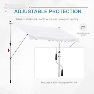 10x5ft Manual Retractable Awning, Patio Sun Shade Canopy Shelter with 5.6-9.2ft Support Pole, Water Resistant UV Protector, for Window, Door, Porch, Deck, White