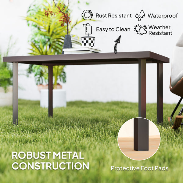 Table d'appoint d'extérieur en métal rectangulaire avec plateau en similibois pour jardin extérieur, marron